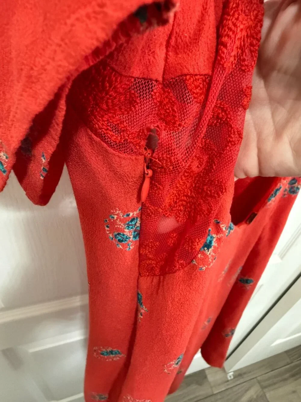Free People Mockingbird Open Back Mini Dress Red Floral - Picture 8 of 16